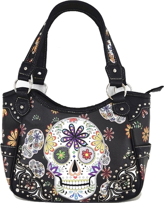 Punk GOTHIC ROCK METALLIC SCALLE DÍA DE LOS MUERTOS azucar floral cráneo de cuero bolso de mujeres bolso de hombro bolsa cartera conjunto
