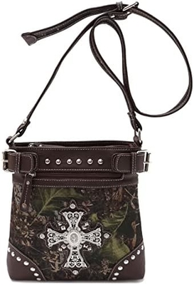 Camuflaje Rhinestone Cruz Pistola Fijación Western Crossbody Bolsos de mano Cowgirl País Bolso con taco Mujeres hombro único