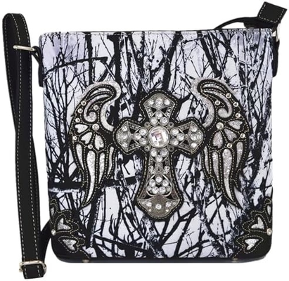 Camuflaje Rhinestone Cruz Pistola Fijación Western Crossbody Bolsos de mano Cowgirl País Bolso con taco Mujeres hombro único