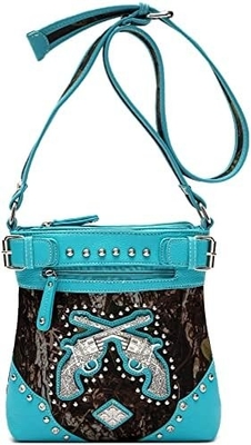 Camuflaje Rhinestone Cruz Pistola Fijación Western Crossbody Bolsos de mano Cowgirl País Bolso con taco Mujeres hombro único