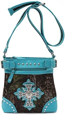 Camuflaje Rhinestone Cruz Pistola Fijación Western Crossbody Bolsos de mano Cowgirl País Bolso con taco Mujeres hombro único