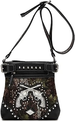 Camuflaje Rhinestone Cruz Pistola Fijación Western Crossbody Bolsos de mano Cowgirl País Bolso con taco Mujeres hombro único