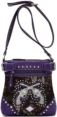 Camuflaje Rhinestone Cruz Pistola Fijación Western Crossbody Bolsos de mano Cowgirl País Bolso con taco Mujeres hombro único