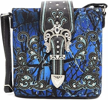 Camuflaje Rhinestone Cruz Pistola Fijación Western Crossbody Bolsos de mano Cowgirl País Bolso con taco Mujeres hombro único