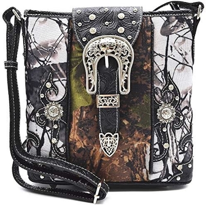 Camuflaje Rhinestone Cruz Pistola Fijación Western Crossbody Bolsos de mano Cowgirl País Bolso con taco Mujeres hombro único