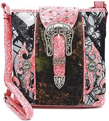 Camuflaje Rhinestone Cruz Pistola Fijación Western Crossbody Bolsos de mano Cowgirl País Bolso con taco Mujeres hombro único