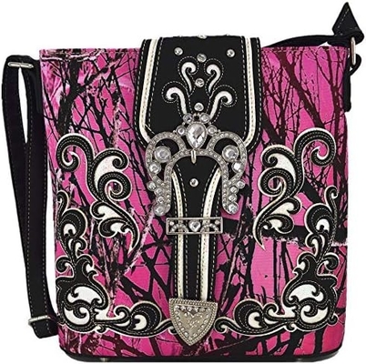 Camuflaje Rhinestone Cruz Pistola Fijación Western Crossbody Bolsos de mano Cowgirl País Bolso con taco Mujeres hombro único