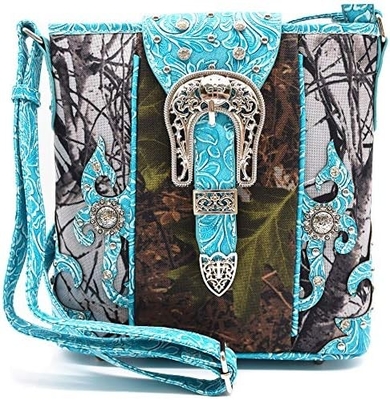 Camuflaje Rhinestone Cruz Pistola Fijación Western Crossbody Bolsos de mano Cowgirl País Bolso con taco Mujeres hombro único