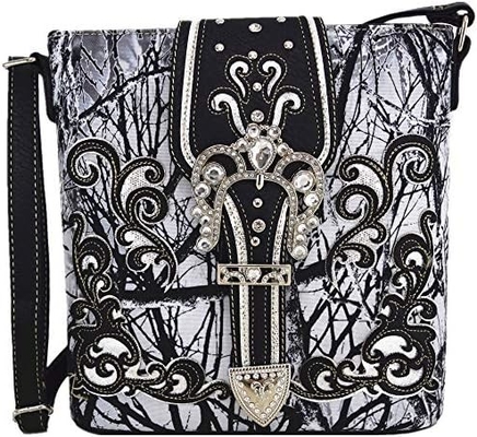 Camuflaje Rhinestone Cruz Pistola Fijación Western Crossbody Bolsos de mano Cowgirl País Bolso con taco Mujeres hombro único