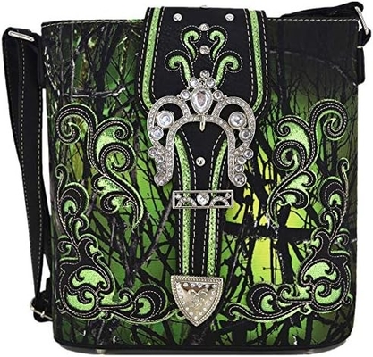Camuflaje Rhinestone Cruz Pistola Fijación Western Crossbody Bolsos de mano Cowgirl País Bolso con taco Mujeres hombro único