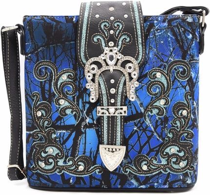 Camuflaje Rhinestone Cruz Pistola Fijación Western Crossbody Bolsos de mano Cowgirl País Bolso con taco Mujeres hombro único