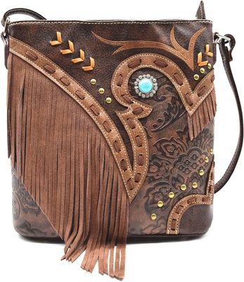 Mujeres de la moda occidental estilo de cuero Fringe de cuerpo cruzado bolsos de mano de mujeres bolso país cada día bolso de hombro