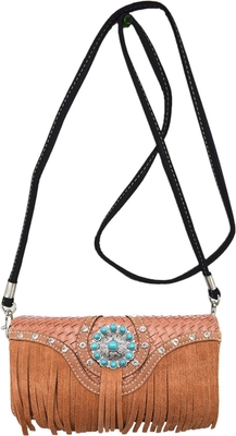 Fresura de estilo occidental conchos gem rhinestone de cuero trenzado de punta bolso de país bolso de mano de mujer bolso de hombro cartera de juego