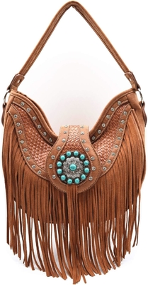 Fresura de estilo occidental conchos gem rhinestone de cuero trenzado de punta bolso de país bolso de mano de mujer bolso de hombro cartera de juego