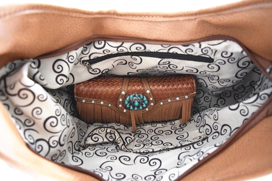 Fresura de estilo occidental conchos gem rhinestone de cuero trenzado de punta bolso de país bolso de mano de mujer bolso de hombro cartera de juego