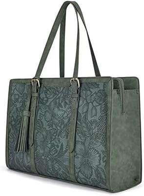 Para mujeres bolsas de trabajo de 15,6 pulgadas bolso de computadora de cuero PU para oficina de negocios con compartimientos de 3 capas