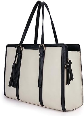Para mujeres bolsas de trabajo de 15,6 pulgadas bolso de computadora de cuero PU para oficina de negocios con compartimientos de 3 capas