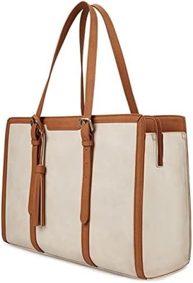 Para mujeres bolsas de trabajo de 15,6 pulgadas bolso de computadora de cuero PU para oficina de negocios con compartimientos de 3 capas