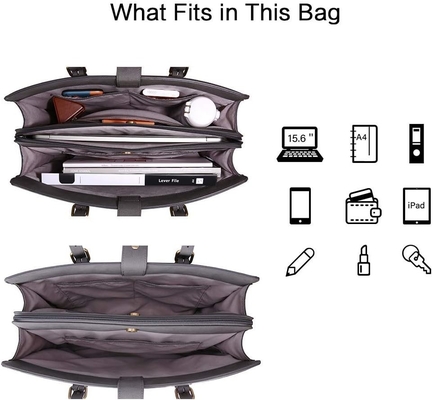 Para mujeres bolsas de trabajo de 15,6 pulgadas bolso de computadora de cuero PU para oficina de negocios con compartimientos de 3 capas