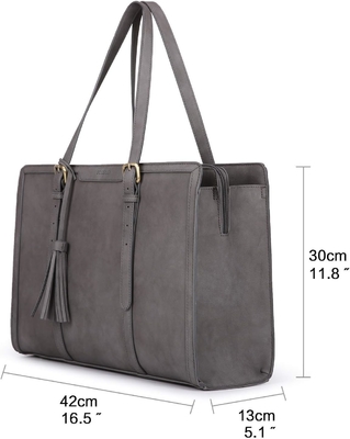 Para mujeres bolsas de trabajo de 15,6 pulgadas bolso de computadora de cuero PU para oficina de negocios con compartimientos de 3 capas