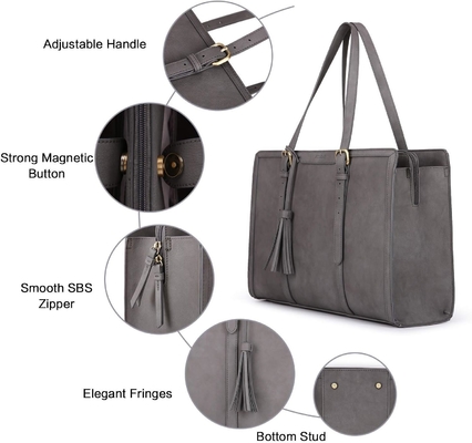 Para mujeres bolsas de trabajo de 15,6 pulgadas bolso de computadora de cuero PU para oficina de negocios con compartimientos de 3 capas