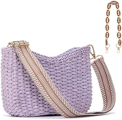 HERALD Pequeño bolsillo de paja hecho a mano bolsillo de cuerpo cruzado bolso para mujeres, verano elegante bolso de mano de tejido bolso de hombro con cadena