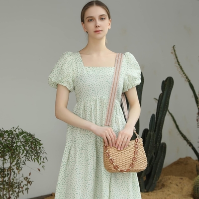 HERALD Pequeño bolsillo de paja hecho a mano bolsillo de cuerpo cruzado bolso para mujeres, verano elegante bolso de mano de tejido bolso de hombro con cadena