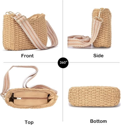 HERALD Pequeño bolsillo de paja hecho a mano bolsillo de cuerpo cruzado bolso para mujeres, verano elegante bolso de mano de tejido bolso de hombro con cadena