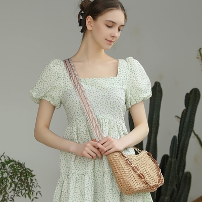 HERALD Pequeño bolsillo de paja hecho a mano bolsillo de cuerpo cruzado bolso para mujeres, verano elegante bolso de mano de tejido bolso de hombro con cadena