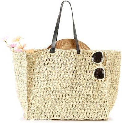 HERALD GRAN BORSA de paja hecha a mano TOTE BORSA DE MANOS PARA MUJERES, VERANO Playa de tejido Chic BORSA de hombro de tejido BORSA DE VIAJE
