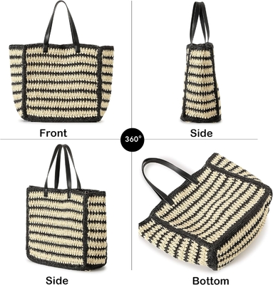 HERALD GRAN BORSA de paja hecha a mano TOTE BORSA DE MANOS PARA MUJERES, VERANO Playa de tejido Chic BORSA de hombro de tejido BORSA DE VIAJE
