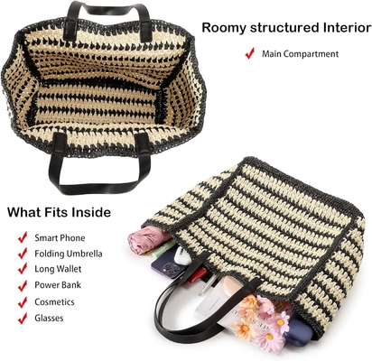 HERALD GRAN BORSA de paja hecha a mano TOTE BORSA DE MANOS PARA MUJERES, VERANO Playa de tejido Chic BORSA de hombro de tejido BORSA DE VIAJE