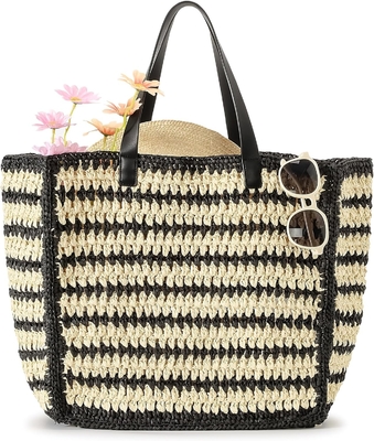 HERALD GRAN BORSA de paja hecha a mano TOTE BORSA DE MANOS PARA MUJERES, VERANO Playa de tejido Chic BORSA de hombro de tejido BORSA DE VIAJE