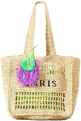 Herald Straw Mesh Beach Tote Bag para mujeres, bolsas de bolso ligeras plegables de verano para viajes