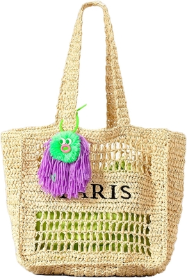 Herald Straw Mesh Beach Tote Bag para mujeres, bolsas de bolso ligeras plegables de verano para viajes