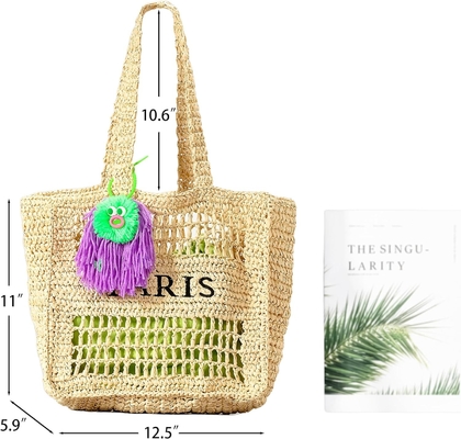 Herald Straw Mesh Beach Tote Bag para mujeres, bolsas de bolso ligeras plegables de verano para viajes