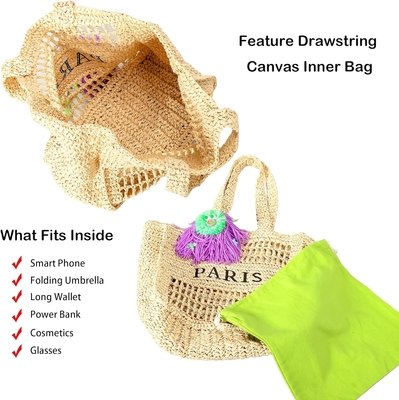 Herald Straw Mesh Beach Tote Bag para mujeres, bolsas de bolso ligeras plegables de verano para viajes
