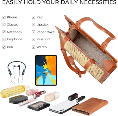 Bolso de playa de paja para mujeres de verano de tejido RATTAN TOTE BOLSA de paja bolsos y bolsas de mano para vacaciones con colgante