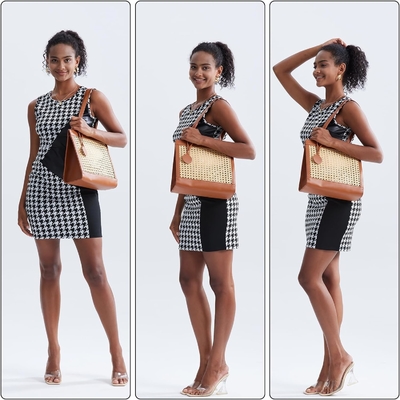 Bolso de playa de paja para mujeres de verano de tejido RATTAN TOTE BOLSA de paja bolsos y bolsas de mano para vacaciones con colgante