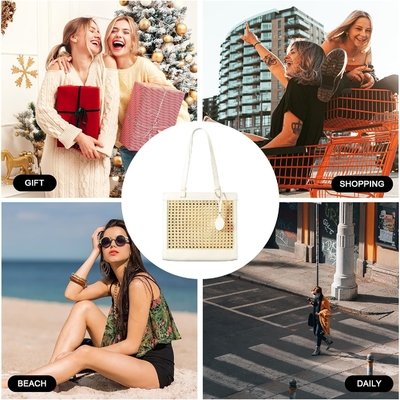 Bolso de playa de paja para mujeres de verano de tejido RATTAN TOTE BOLSA de paja bolsos y bolsas de mano para vacaciones con colgante