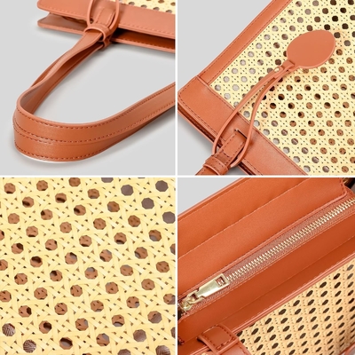 Bolso de playa de paja para mujeres de verano de tejido RATTAN TOTE BOLSA de paja bolsos y bolsas de mano para vacaciones con colgante