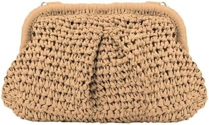 Playa Chic Mujer Raffia Palma Dumpling Clutch Estilo vacaciones de verano bolso de atletismo bolso Rattan