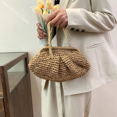 Playa Chic Mujer Raffia Palma Dumpling Clutch Estilo vacaciones de verano bolso de atletismo bolso Rattan