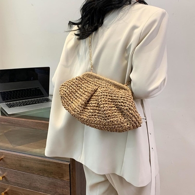 Playa Chic Mujer Raffia Palma Dumpling Clutch Estilo vacaciones de verano bolso de atletismo bolso Rattan