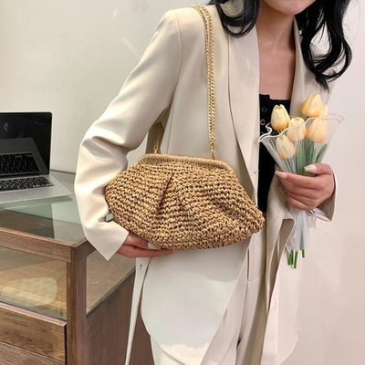 Playa Chic Mujer Raffia Palma Dumpling Clutch Estilo vacaciones de verano bolso de atletismo bolso Rattan