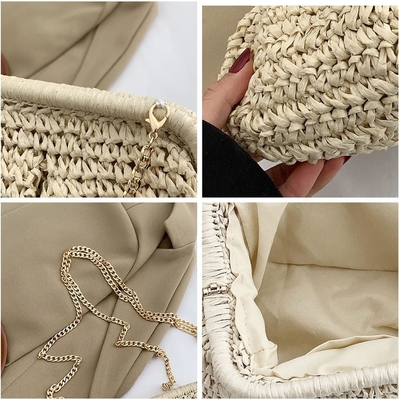 Playa Chic Mujer Raffia Palma Dumpling Clutch Estilo vacaciones de verano bolso de atletismo bolso Rattan