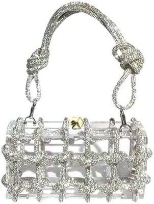 Bolso de acrílico transparente Rinestón de acrílico embrague bolsos de noche de cristal para mujeres Bolso de mano brillante para la fiesta de cócteles de boda