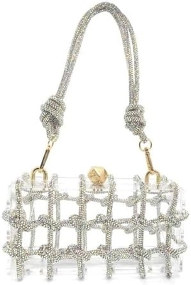 Bolso de acrílico transparente Rinestón de acrílico embrague bolsos de noche de cristal para mujeres Bolso de mano brillante para la fiesta de cócteles de boda