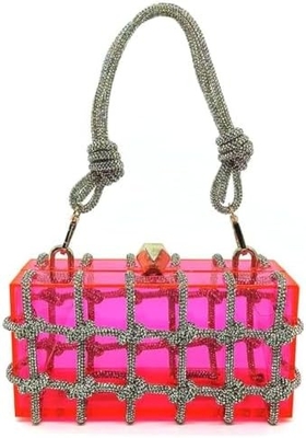 Bolso de acrílico transparente Rinestón de acrílico embrague bolsos de noche de cristal para mujeres Bolso de mano brillante para la fiesta de cócteles de boda