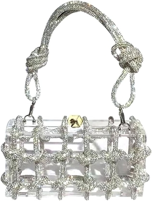 Bolso de acrílico transparente Rinestón de acrílico embrague bolsos de noche de cristal para mujeres Bolso de mano brillante para la fiesta de cócteles de boda